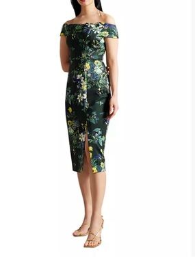 Ted Baker Divena Bardot Green Floral Dress Size M